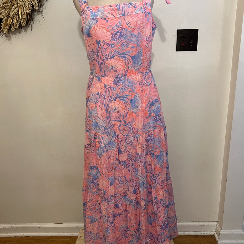 Talbots Nwt Vibrant Pink And Blue Maxi Dress Size 12 ‘Sp-85’